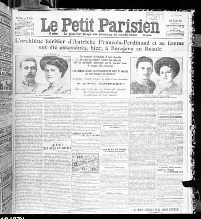 Ferenc Ferdinánd osztrák főherceg (1863-1914) és felesége meggyilkolása a Le Petit Parisienből, 1914. június 29. alkotó: French School