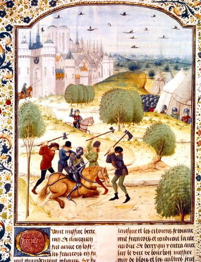 Egy angol lovag meggyilkolása Párizs előtt 1437-ben (100 éves háború) Jean de Wavrin által írt Anglia krónikáinak megvilágítása alkotó: French School