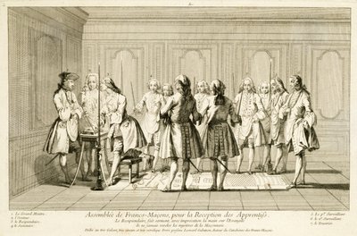 Szabadkőművesek Gyülekezete tanonc beavatására, The Ceremonies of Religion and Custom, 1733 körül alkotó: French School