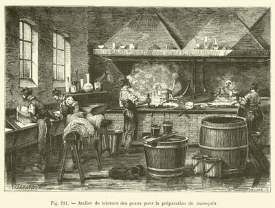 Bőrfestő műhely Marokkó előkészítéséhez (gravírozás) alkotó: French School