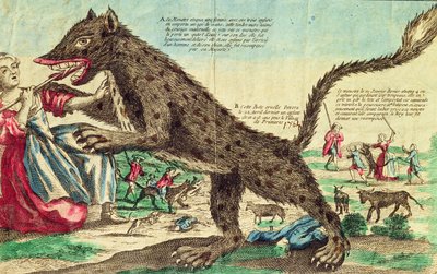 Gevaudan vadállatának támadásai 1764-ben (színes metszet) alkotó: French School