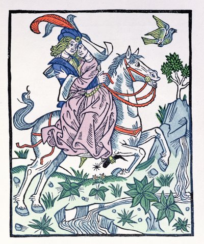 Aucassin és Nicolette lovon, a 13. század eleji énekes Aucassin et Nicolette alkotó: French School