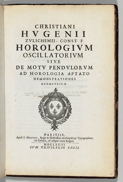 A szerző saját, megjegyzésekkel ellátott másolata „Az oszcilláló óra” vagy „az ingák mozgása” című művéből, az órához igazított geometriai bemutatókkal, Christiaans Huygens (1629-95), Párizs: F. Muguet alkotó: French School