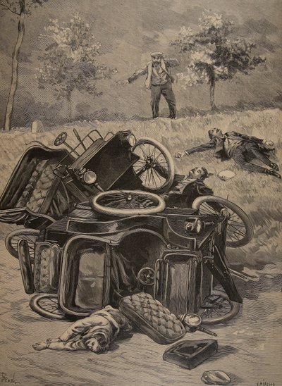 Autóbaleset, illusztráció a Le Petit Journalból: Illusztráció-kiegészítés, 1898 alkotó: French School
