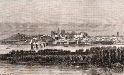 Avignon a Vaucluse-ben – V. A. Malt-Brown metszet a „La France illustrée: földrajz, történelem, statisztikai igazgatás” c. 1884 alkotó: French School