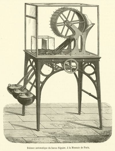 Seguier báró automatikus mérlege a Monnaie de Paris-ban (metszet) alkotó: French School