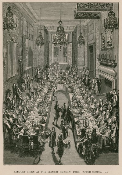 bankett a spanyol nagykövetségen, Párizsban; Scotin után, 1707 alkotó: French School