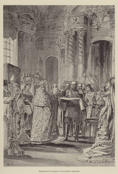 A császári család egyik tagjának megkeresztelése (metszet) alkotó: French School