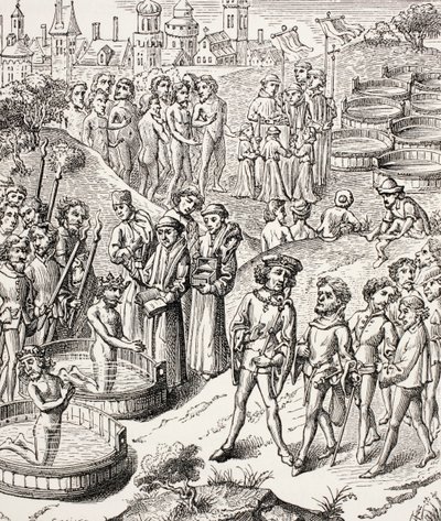 A Nagy Károly által meghódított szászok keresztsége, Paul Lacroix Katonai és vallási élete a középkorban című könyvéből, London, 1880 körül alkotó: French School