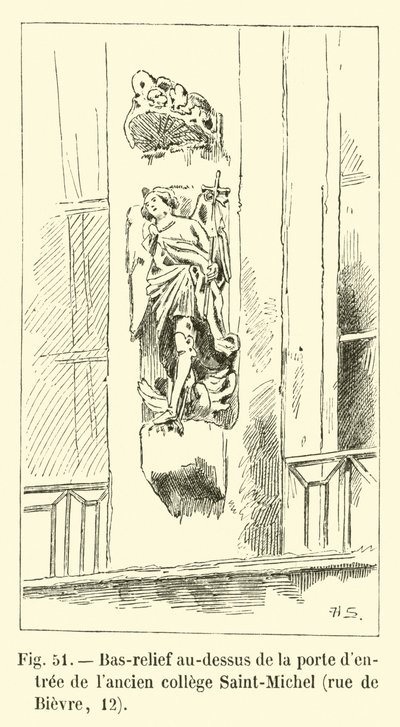Dombormű az egykori Saint-Michel főiskola bejárati ajtaja felett, rue de Bievre, 12. alkotó: French School