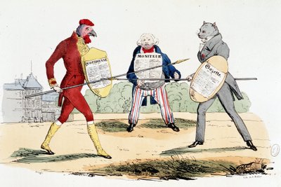 Csata egyes szám (párbaj a „” La Gazette”, „” Le Moniteur” és a „” Daily” újságok között) – a „” La Silhouette””-ben” alkotó: French School