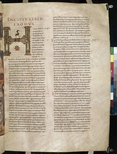 A Kivonulás könyvének kezdete, díszített „H” kezdőbetűvel, a Moutier-Grandval Bibliából, alkotó: French School