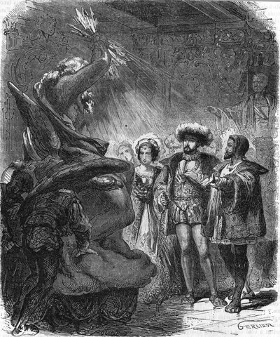 Benvenuto Cellini (1500-1571), olasz művész a Francois I. udvarban. „Franciaország népszerű története” c. 1885 körül. Metszet. alkotó: French School