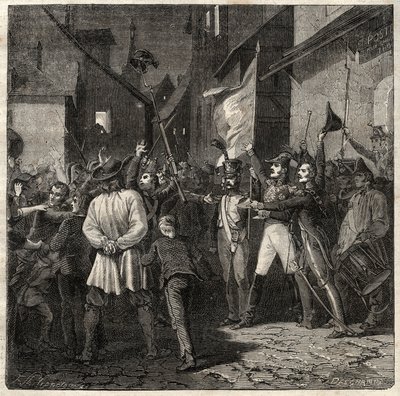Berton-összeesküvés 1822 - Jean Baptiste Breton (Jean-Baptiste) dit Berton (1769-1822) tábornok ideiglenes kormányt hozott létre Thouarsban 1822-ben - alkotó: French School