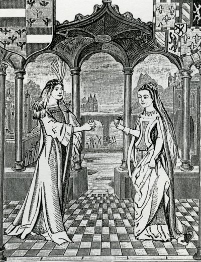 I. Maximilianus és Mária, Burgundia hercegnő eljegyzése 1477-ben, a Chroniques de Flandre-ban található kép után alkotó: French School