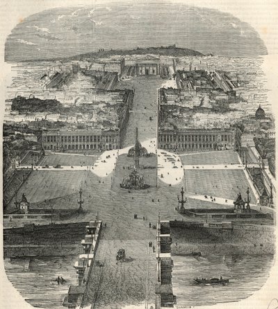 Madárkilátás a Place de la Concorde-ra, a rue Royale-ra és a Madeleine-templomra – Edmond Texier metszete „Tableau-de-Paris”-ban 1852 alkotó: French School