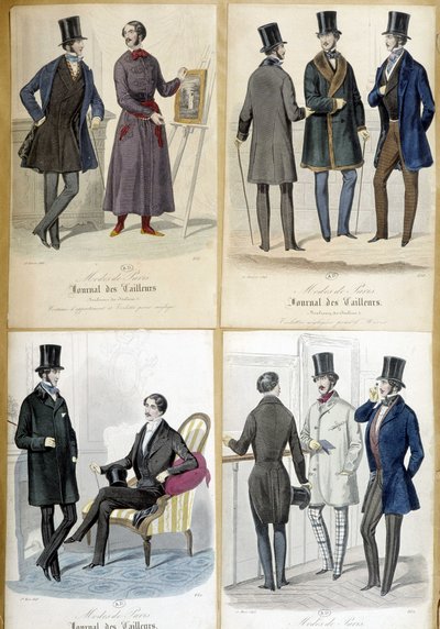 Férfi divatot illusztráló táblák az 1848-as „Journal des Tailors”-ból. alkotó: French School