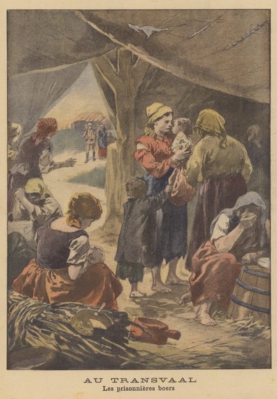 Búr női foglyok egy dél-afrikai koncentrációs táborban (színes litográfia) alkotó: French School