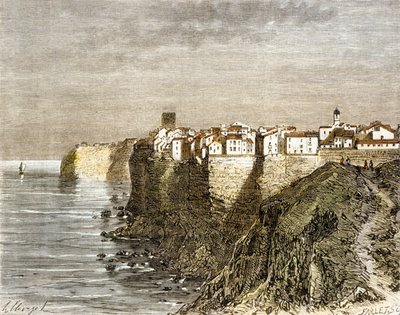 Bonifacio, Korzika (színes gravírozás) alkotó: French School