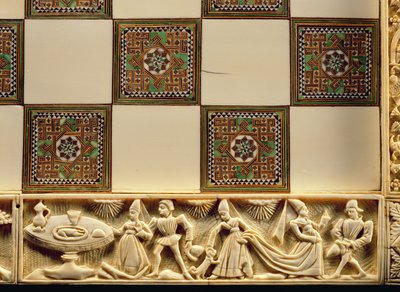 Udvari életet ábrázoló sakktábla szegélye, 1415 alkotó: French School