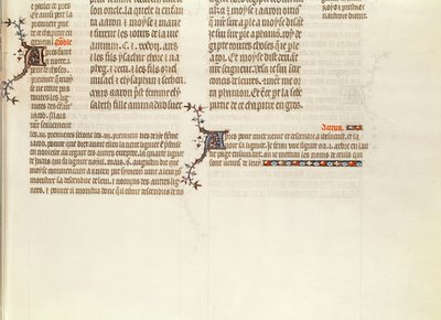 Egy oldal alja miniatűr nélkül, Jean de Sy Bibliájából, 1355 körül alkotó: French School