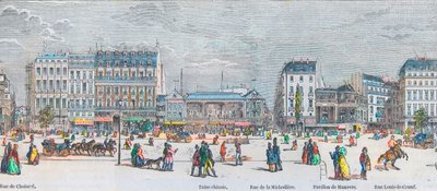 Boulevard des Italians déli oldala és Boulevard des Capucines déli oldala - rue de Choiseul - kínai fürdők - rue de la Michodiere - Pavillon de Hanover - rue Louis-le-Grand - Edmond Texier 1852-es metszete „Tableau-de-Paris”-ban alkotó: French School
