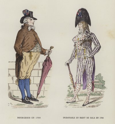 Burzsoá és dandy fesztiváljelmezben, 1788 alkotó: French School