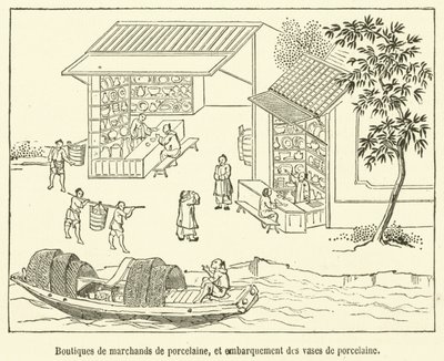 Porcelánkereskedők üzletei és porcelánvázák beszállása (metszet) alkotó: French School