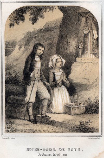 Breton jelmezek – Notre-Dame de Batz – metszet MORING MICHEL „A NAGYbátyám EMLÉKEZTETÉSEI ÉS UTAZÁSI ELŐADÁSAI” c. művébe – 19. század vége alkotó: French School