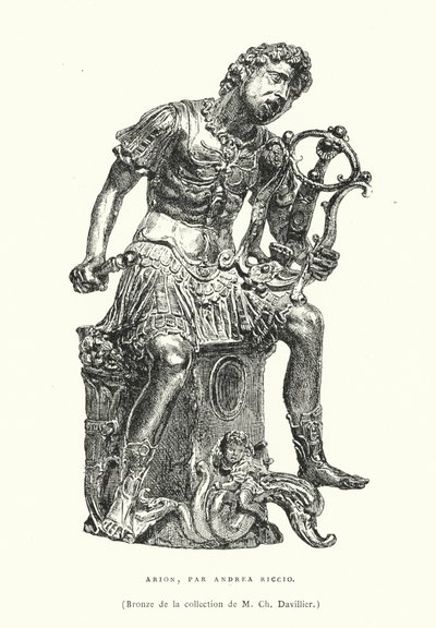 Az ókori görög költő, Arion bronzfigurája, Andrea Riccio olasz reneszánsz szobrász 15. század vége vagy 16. század eleje (metszet) alkotó: French School