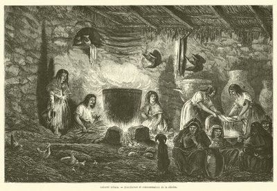 Városi kabaré, Chicha lepárlása és fogyasztása (metszet) alkotó: French School