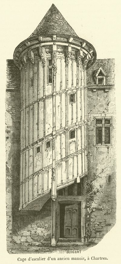 Egy régi kastély lépcsőháza Chartres-ban (metszet) alkotó: French School