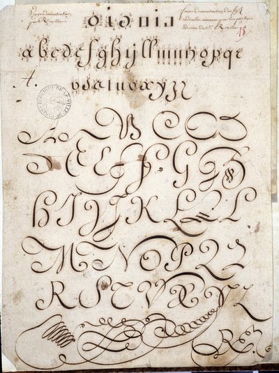 Kalligráfia: Sebastien Royllet 1813 körüli arabeszkekkel díszített, kéziratos kördarab, velline. Párizs város történelmi könyvtára alkotó: French School