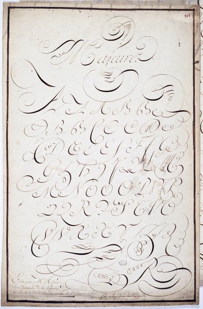 Kalligráfia: Április 5-én kalligráfiás nagybetűs tábla major batardes néven alkotó: French School