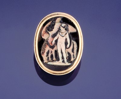 Cameo gyűrű Bellerophonnal, ami Pegazust a vízbe vezeti alkotó: French School