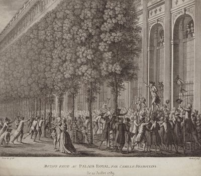 Camille Desmoulins fegyverbe hívást intéz az emberekhez a párizsi Palais Royalban alkotó: French School
