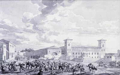 Itáliai hadjárat: Párizs városának a francia megszállás elleni 1796. májusi felkelése. Névtelen rajz. Párizs, Louvre Múzeum alkotó: French School