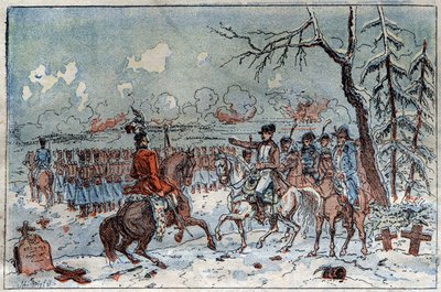 Poroszország és Lengyelország hadjárata (1806-1807): I. Napóleon (1769-1821) az eilaui csatatéren 1807.02.08-án megparancsolta Muratnak, hogy taszítsa vissza az orosz lovasságot. századi metszet. alkotó: French School