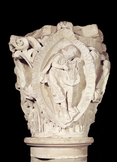 A nagybetűs sima ének harmadik kulcsát lantossal ábrázolja, 1095 körül alkotó: French School