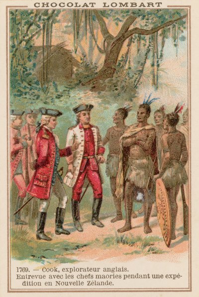 James Cook kapitány találkozó a maori főnökökkel Új-Zélandon, 1769 alkotó: French School