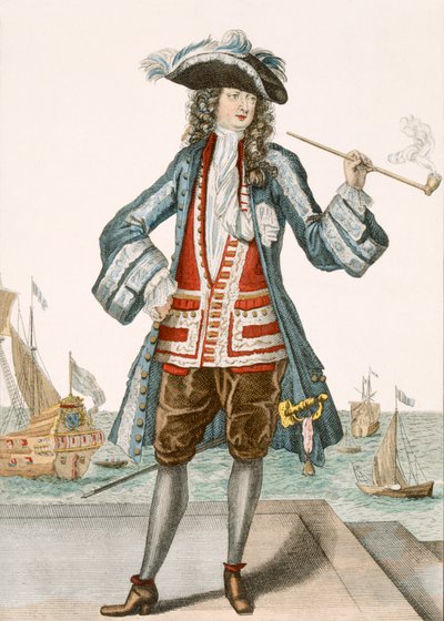 Jean Bart dunkerque-i kapitány 88: Le Capitaine Jean Baert de Dunquerque, a flotta kapitánya hosszú pipázva áll a dokkban; Jean Bart (1651-1702), flamand tengerész alkotó: French School