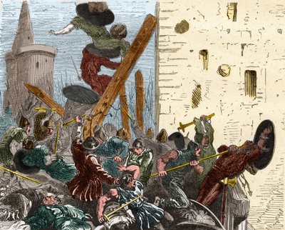 Carcassonne elfoglalása az albigeiek elleni keresztes hadjárat során 1209 augusztusában. Metszet Paul Lehugeur Histoire De France En Cent festményeibe, 1891 alkotó: French School