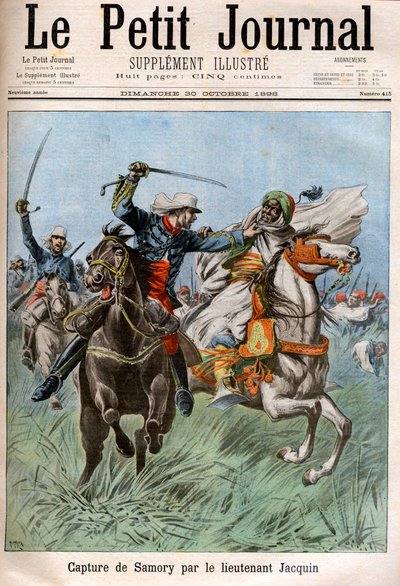 Samory Toure (körülbelül 1830-1900), szudáni vezető és az afrikai francia gyarmatosítás ellenfele elfogása Gouraud kapitány és Jacquin hadnagy által. Szudán alkotó: French School