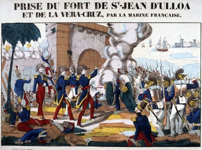 Ulloai Szent János és La Vera Cruz erőd elfoglalása Mexikóban 1838 novemberében. Epinal képe alkotó: French School
