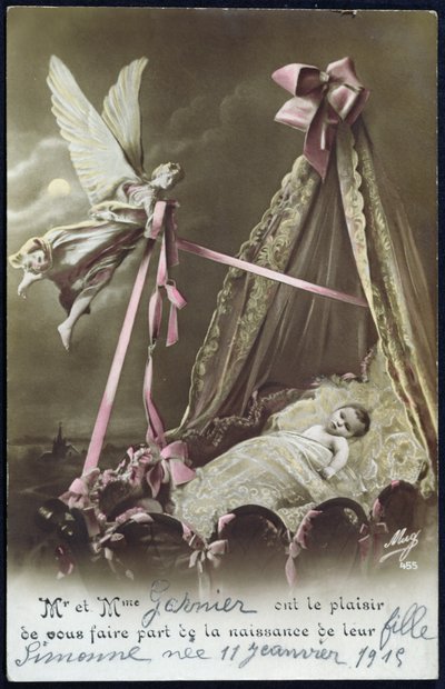 Kisbaba születését hirdető kártya, 1915. január 11. (színes fotó) alkotó: French School