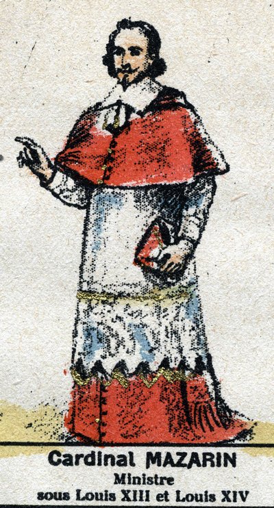 Jules Mazarin bíboros (Giulio Raimondo Mazzarino vagy Mazarino) (1602-1661), olasz származású francia államférfi. A „” Galeriede Franciaország királyai és királynői és jeles karakterei 1643 és 1895 között” című filmben” Az epinal képe. alkotó: French School