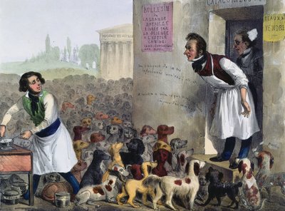 Megvadult kutyákkal foglalkozó párizsiak karikatúrája, 1840 körül alkotó: French School