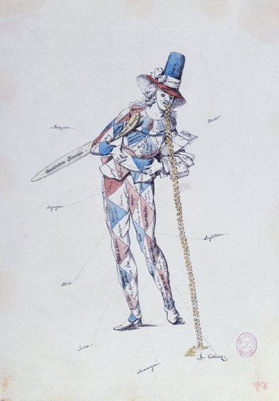 Francia arisztokrata emigránsokat gúnyoló karikatúra, 1792 körül alkotó: French School