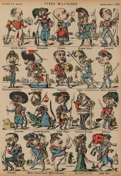 Katonafigurák karikatúrái (színes metszet) alkotó: French School