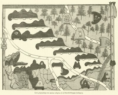Új-Spanyolország ősi őslakosainak, aztékoknak földrajzi térképe (metszet) alkotó: French School